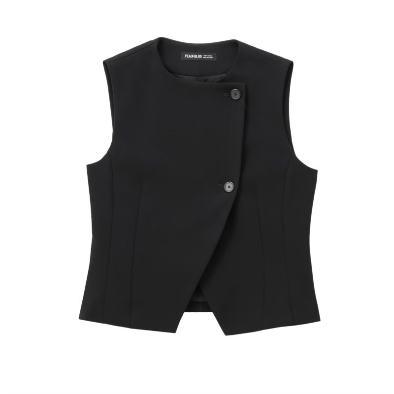 Trasymmetric Tank Top Women Autumn Fashion Button Short Waistcoat Casual Sleeveless High Street Female Tops
