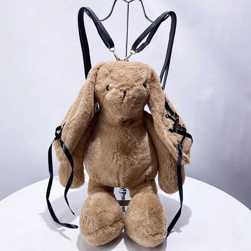 Faux Fur Cute Rabbit Backpack Bags For Women Luxury Designer Handbags And Purses 2024 New In Fashion Plush Lace String ShoulderXJ241219