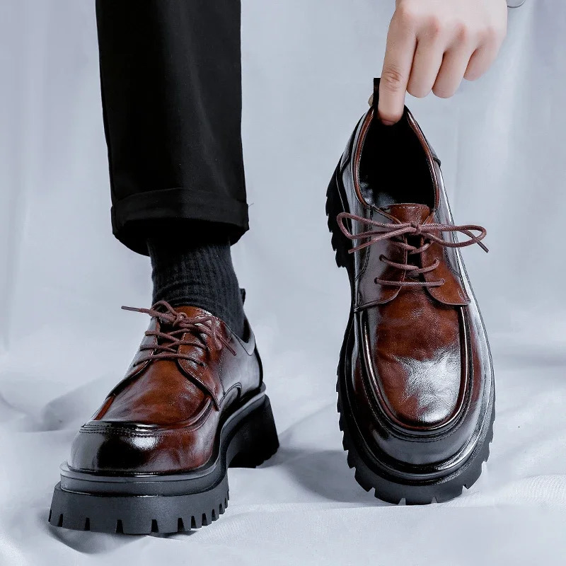 Black Brown Thick Sole Formal Leather Derby Shoes for Men er Platform Casual Shoes Wedding Dress Oxfords Shoes Man 241220