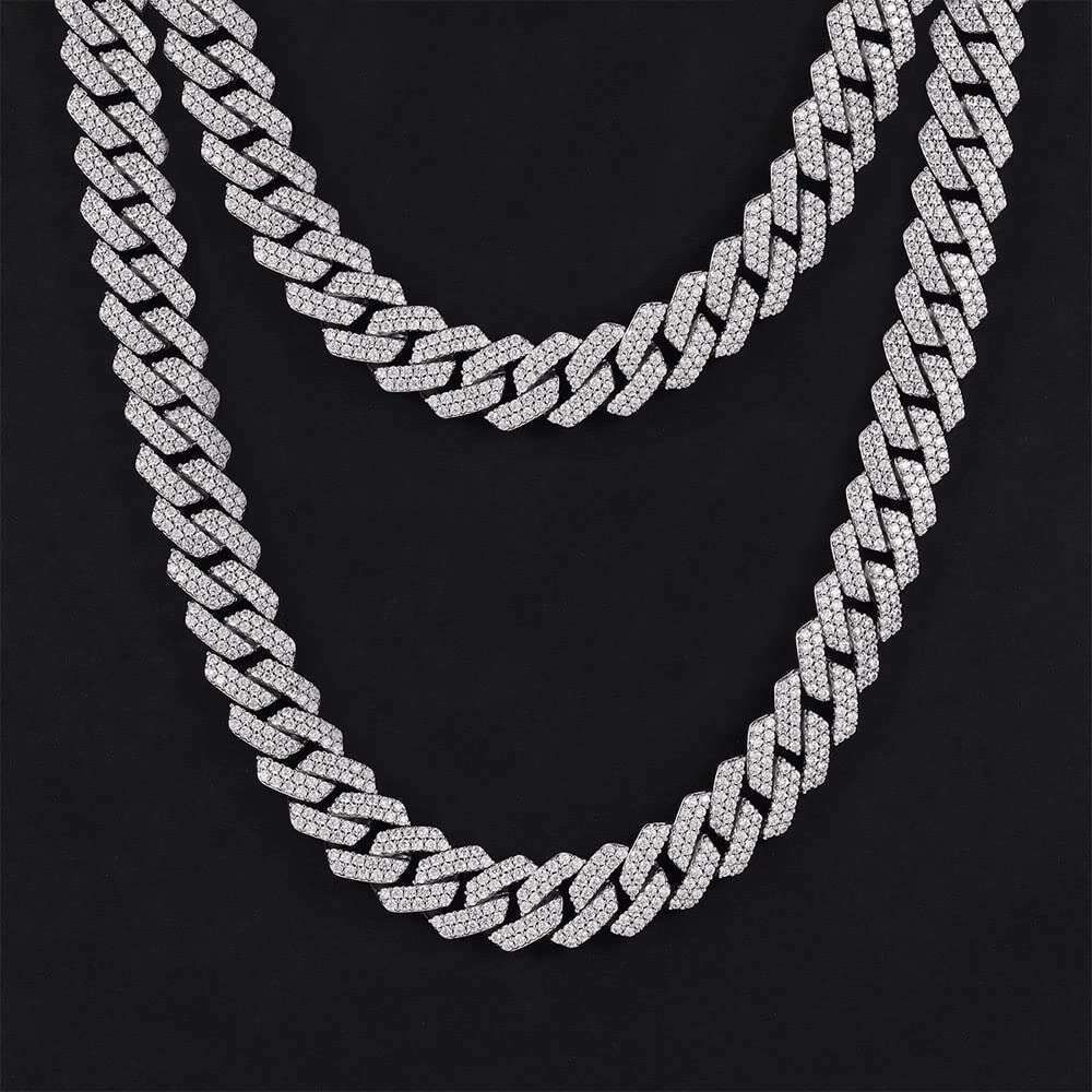 designer cuban link mens 14MM wide 2 row dia miami chains necklaces prong iced out chain necklace rock rapper hip hop jewelry woman gift