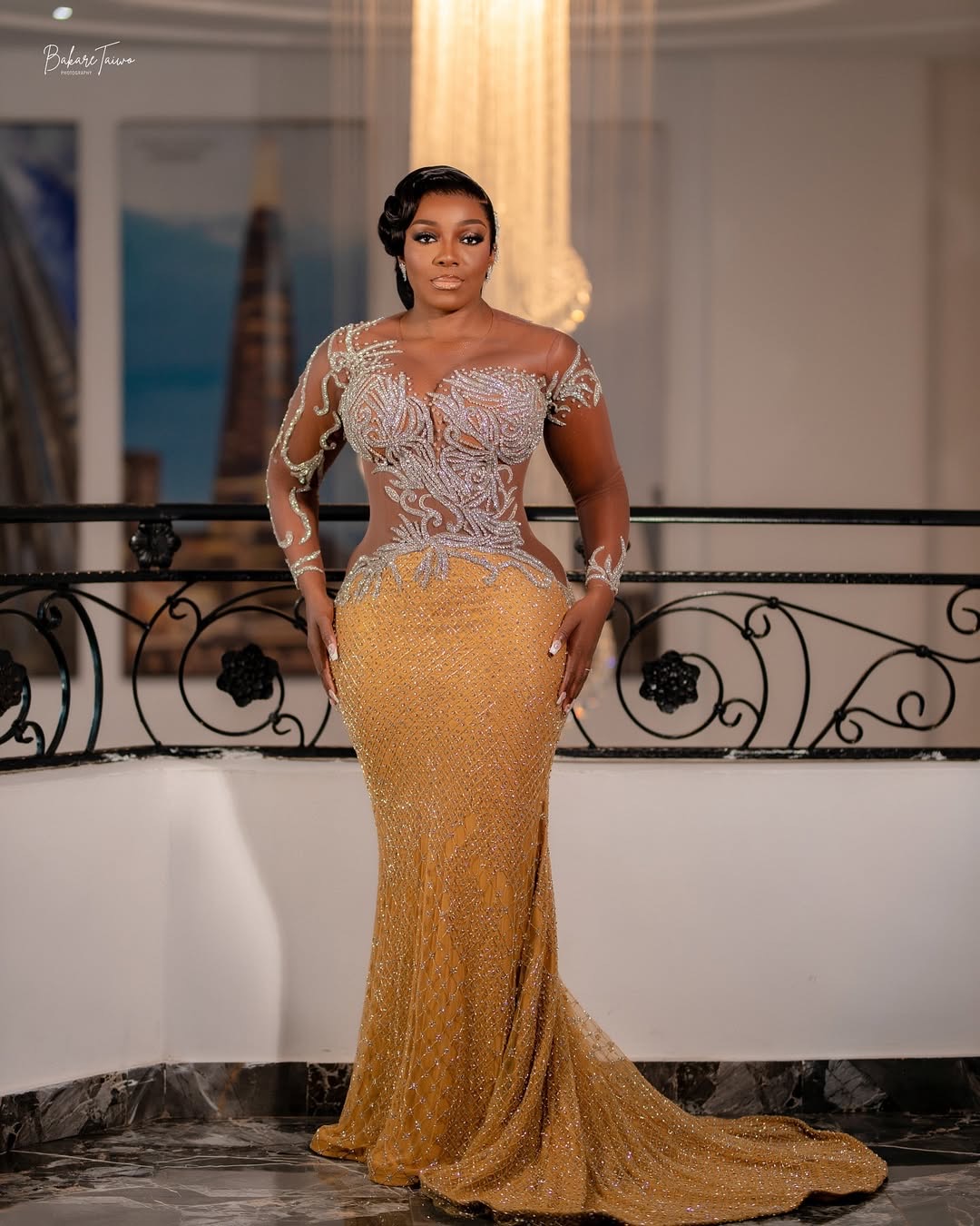 Illusion Gold Mermaid Prom Dresses Lace Beaded Sequined Vintage Evening Formal Party Second Birthday Engagement Gowns Plus Size Dress For Special Ocns