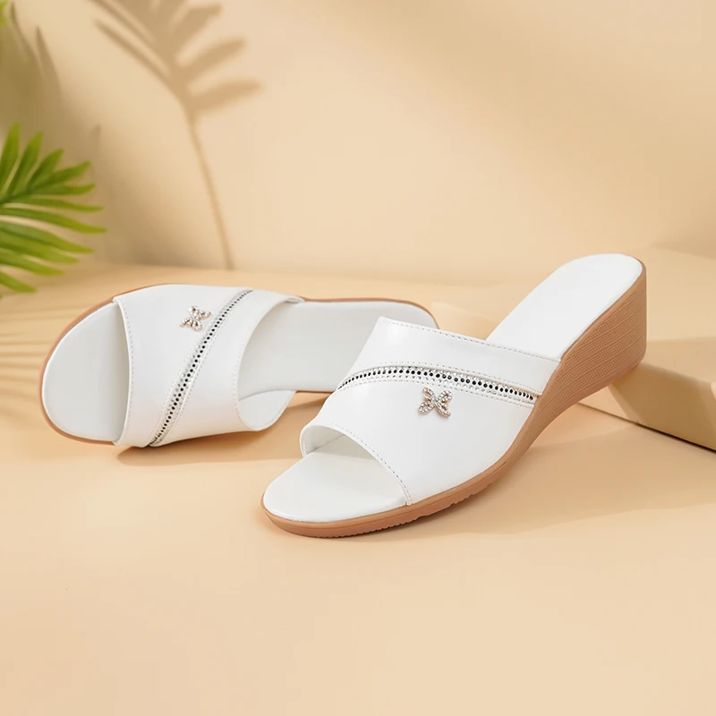 AIYUQI Women Slippers Large Size Wedge Mom Summer Slippers Casual Women Sandals One Line Slippers Ladies