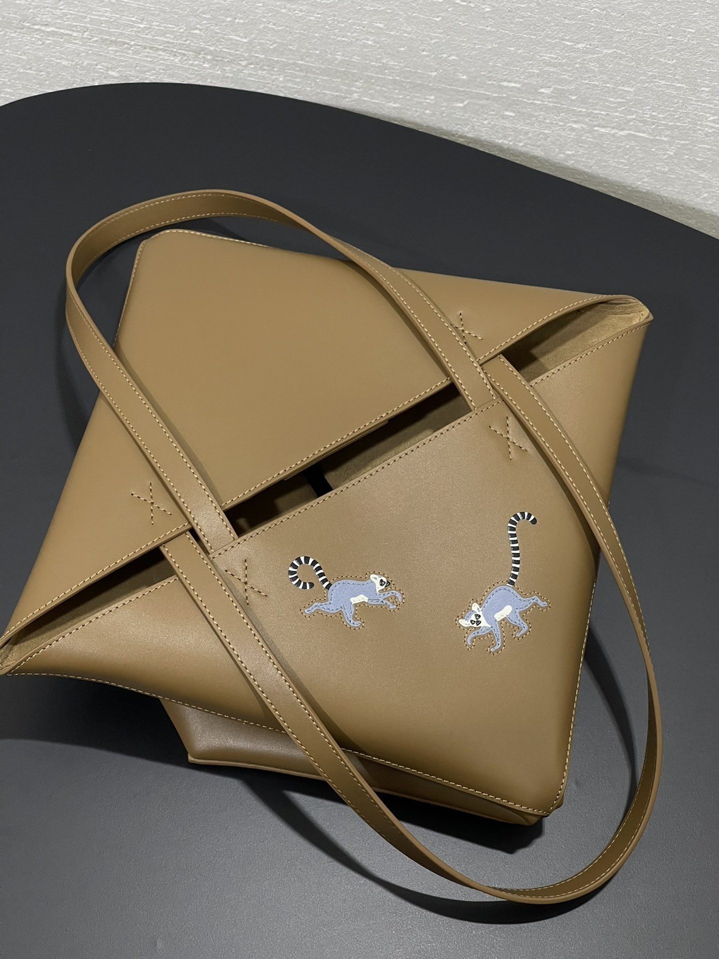 Printed folding satin small leather tote shopping bag