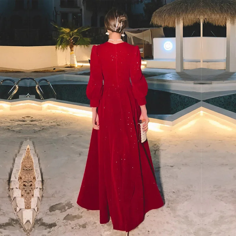 Elegant Red Sequins Midi Dress Women Vintage V-neck Formal Occasions Evening Party Dresses Fashion Chic n in Dresses 241216