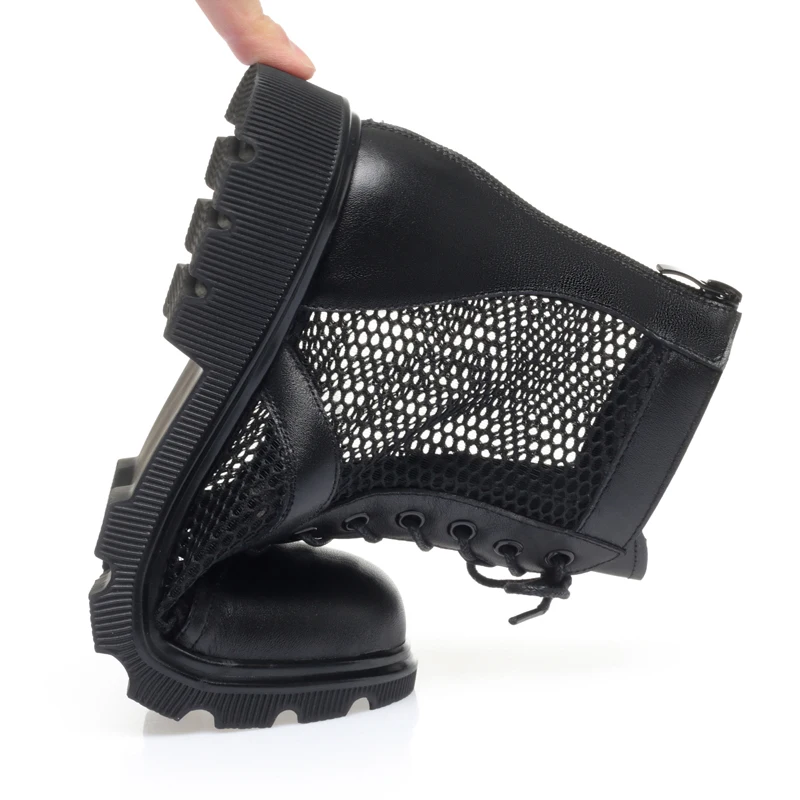 AIYUQI Women Summer Boots Spring Genuine Leather Mesh Women Ankle Boots British Large Size Cool Boots Women
