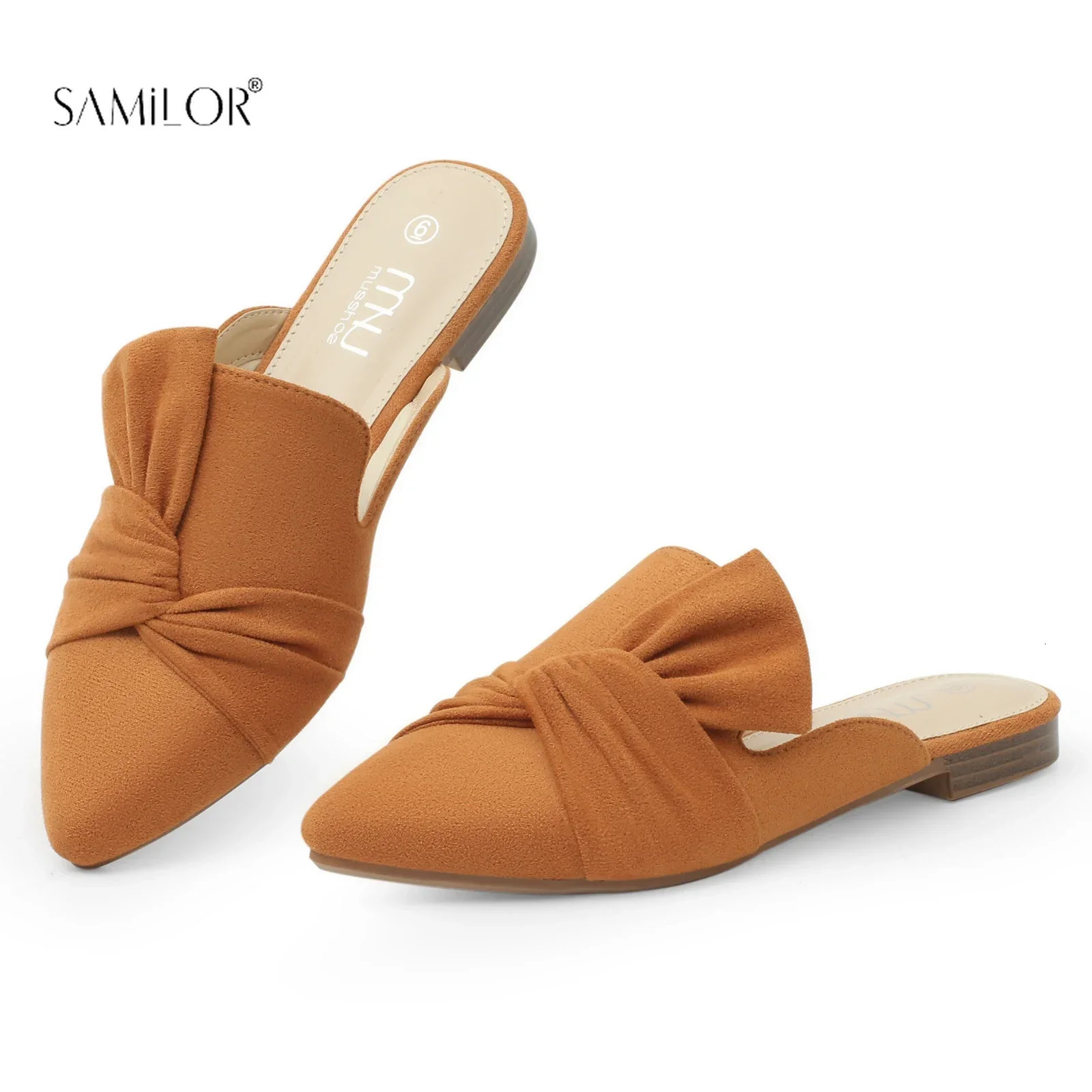 Mules Slip On Comfortable Pointed Toe Mules for Women Flats with Knot Closed Pointed Toe Slip on Loafers Slides Backless Mules 241220