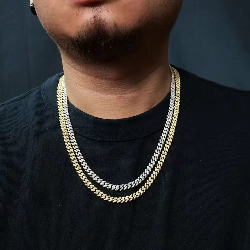 Pass Dia Tester Gra Certificates 8mm Width One Row Sterg Sier Vvs Moissanite Cuban k Chain Necklace