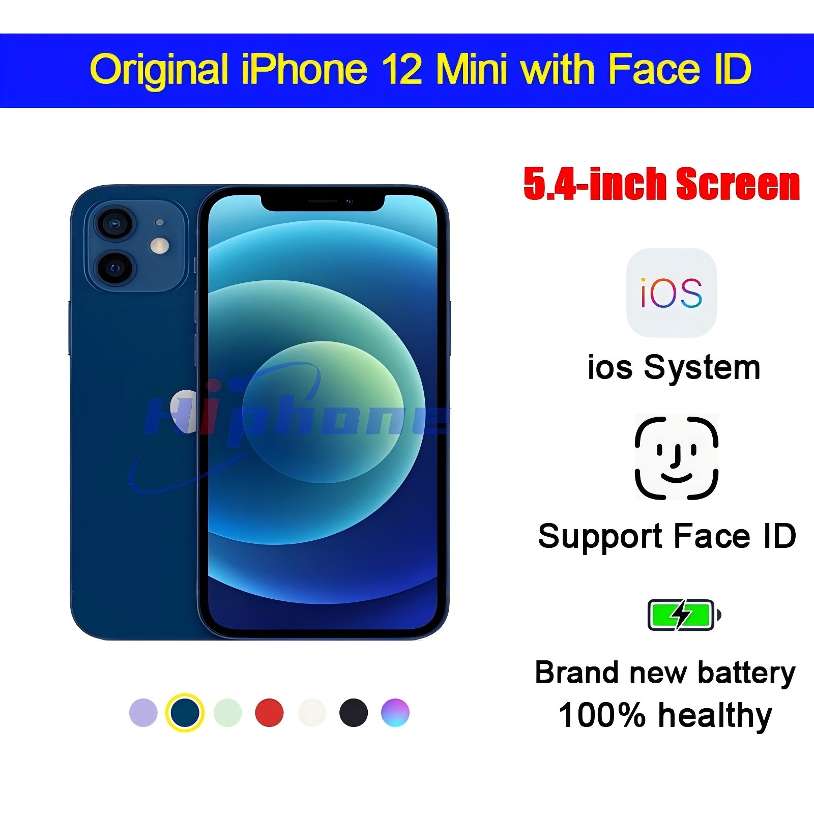 Unlocked Original Apple iPhone 12 Mini Genuine RAM 4GB ROM 64/128/256GB A14 IOS NFC 5G Cell Phone with Face ID