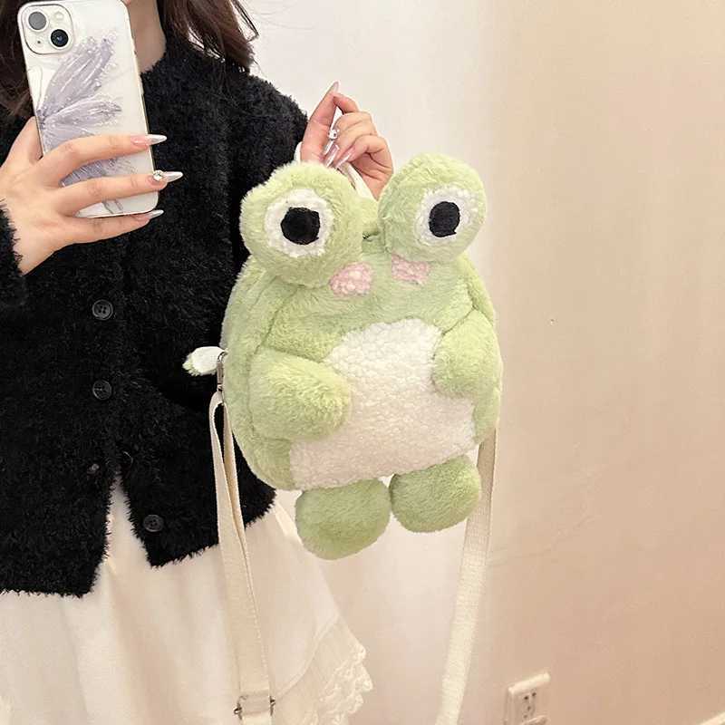 Women Cute plush frog backpack 2024 girl funny school bag small shoulder bagXJ241219