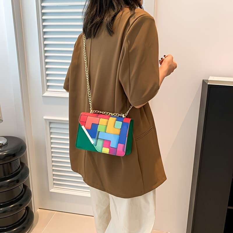 Chic Mini Crossbody Bag Color Block Flap Design - Versatile Shoulder Purse for Fashion-Forward Women
