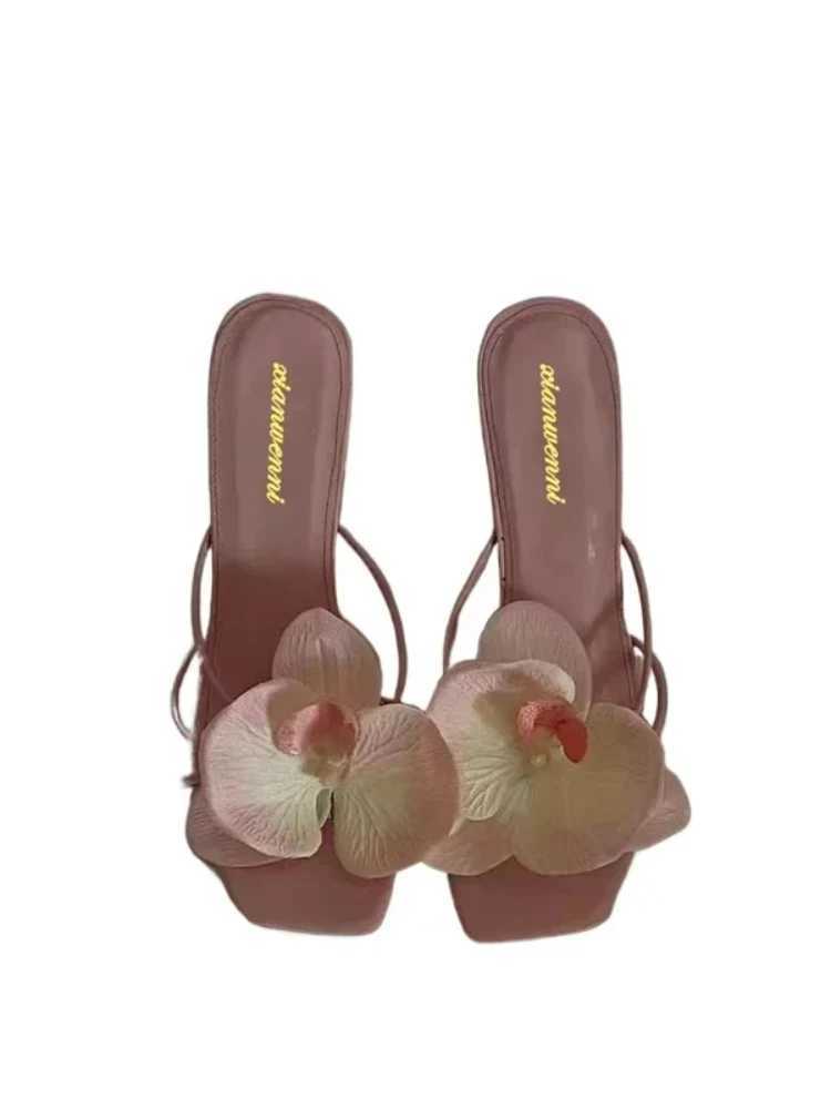 2024 Fi Shoes Fem New Elegant Flower Design Sandals Casual Fixed Outerwear High Heels Sandals Y241219
