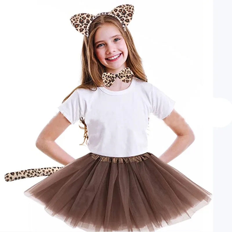 Girls Kids Women Cat Cheetah Ear Headband Tails Bow Tail Leopard Animals Set Birthday Gift Headwear Halloween Costume Christmas
