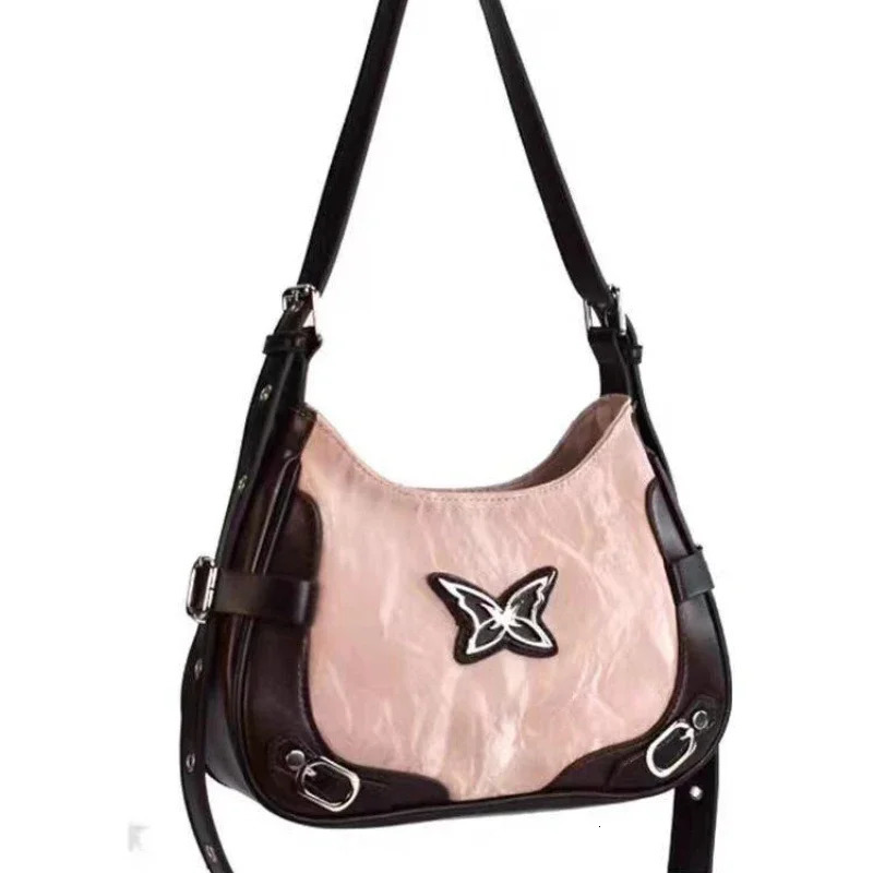 Butterfly Pu Leather Shoulder Bag American Retro Handbag Armpit Storage Tote Womens Bags Purse 241219