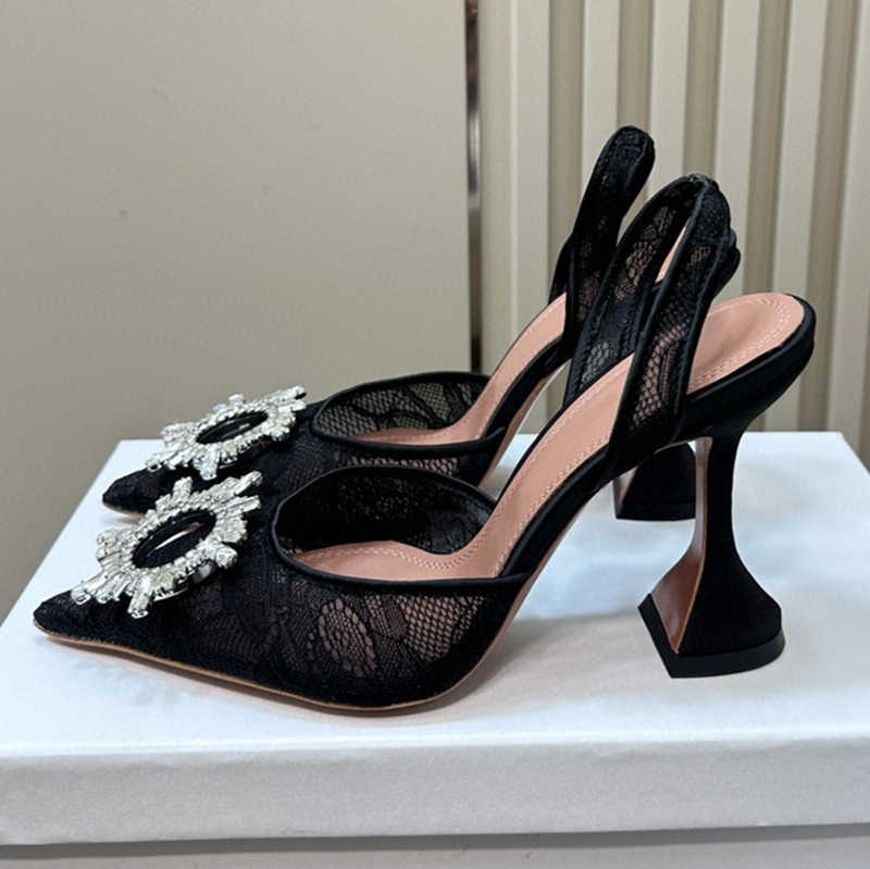 Brand High Heels Crystal Decoration begum Women Shoes Fashion Lace Rhinestone Shoe Buckle Wedding Shoes Luxury Designer Evening Dress Shoes Factory Size 34-42