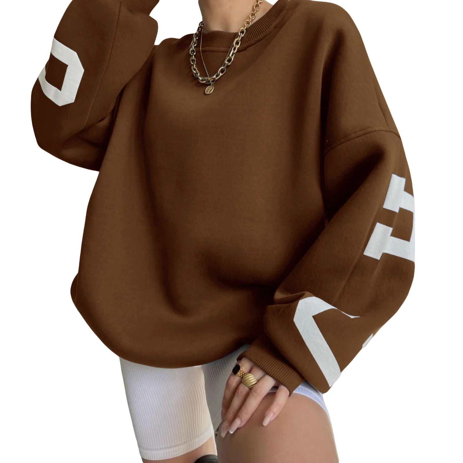 Women Loose Pullover Sweatshirts Letter Print Casual Thickened Long Sleeve Tops Autumn Streetwear 241217
