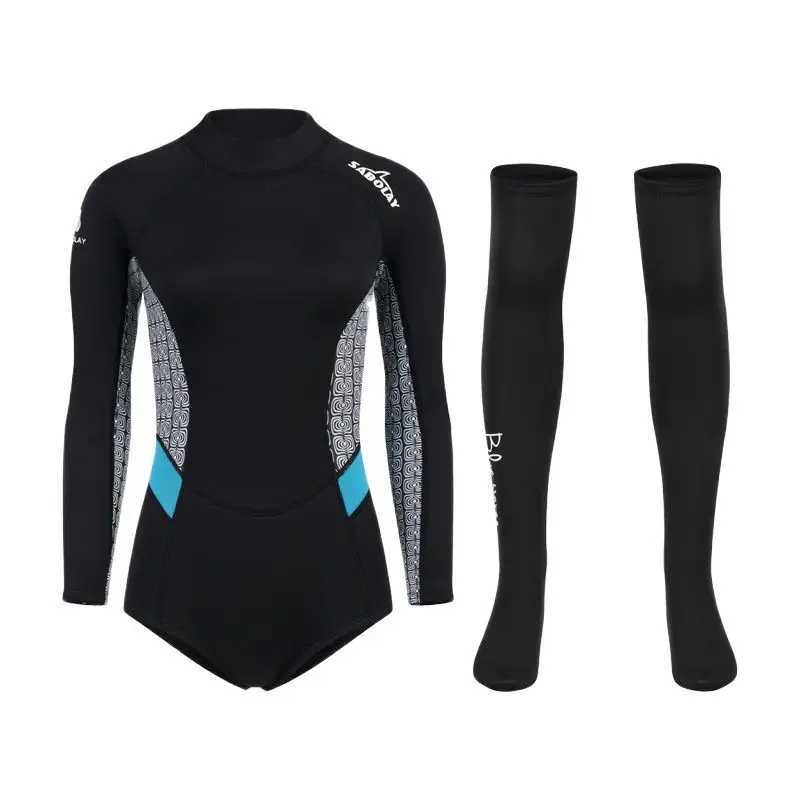 Summer Women 2MM SCR Neoprene Bikini Wetsuit Stocking Long Seve Skin Diving Suit Sun-proof Surfing Snorkeling Thermal SwimwearXJ241220