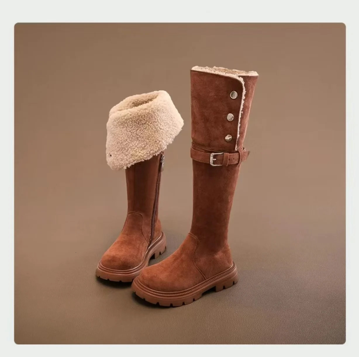 Fashion Girls Over the Knee Long Boots Childrens Shoes Winter Plush Thickened Warm High Top Leather Boots 241219