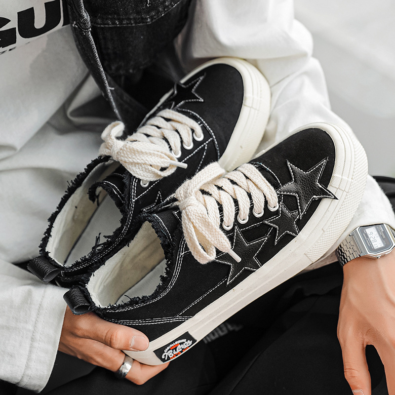 Men Casual Shoes Fashion Thick Sole Versatile Designer Shoes Print Star Canvas Retro Triple Black White Free shipping