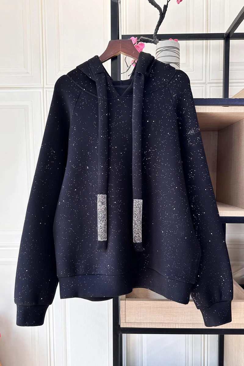 Autumn Hooded Rhie Streamer Long Sleeve Memory Cotton Sweatshirt Women Fashion Pullover Streetwear Casual Clothes