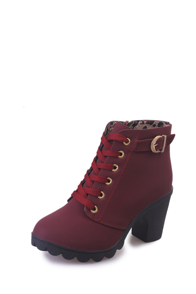 Martin Lace Ddmywed Up Round Head Women S Frosted Material Coarse High Heel Short Boots Chinese Brand Shoes F Ddmysaturn
