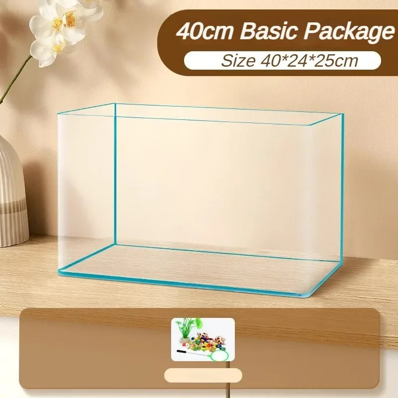 Glass fish tank explosion-proof glass bending tabletop small aquarium turtle ecological water tank with decorative accessories 241218