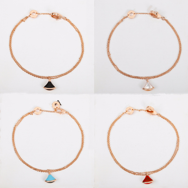 Free shipping rose gold dress skirt geometry designer bracelet for women girls double layer link chain short charms bracelets bangle jewelry top grade