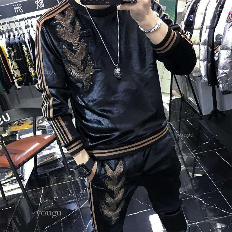 Men's Hoodies Gold Velvet Sports Vests Suit Spring Two-piece Set