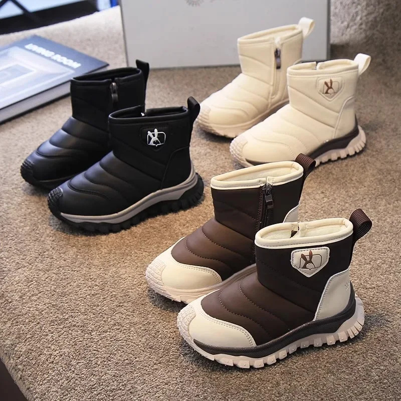 Children Waterproof Snow Boots Kids Anti-slip Warm Mountaineering Boots Boys Girls Outside Cotton Shoes With Thick Fur 241219