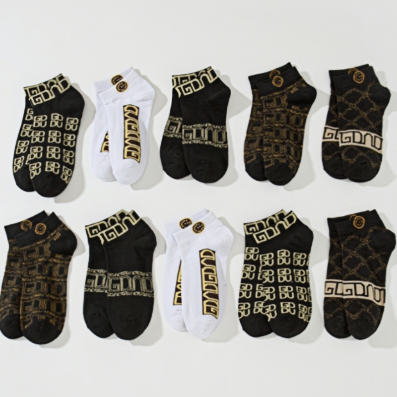 10 Pairs of Men's Summer Thin Socks Deodorant Breathable Sweat Absorbent Spring and Autumn Socks Designer Black Cool Letter Printing Fashion Joke