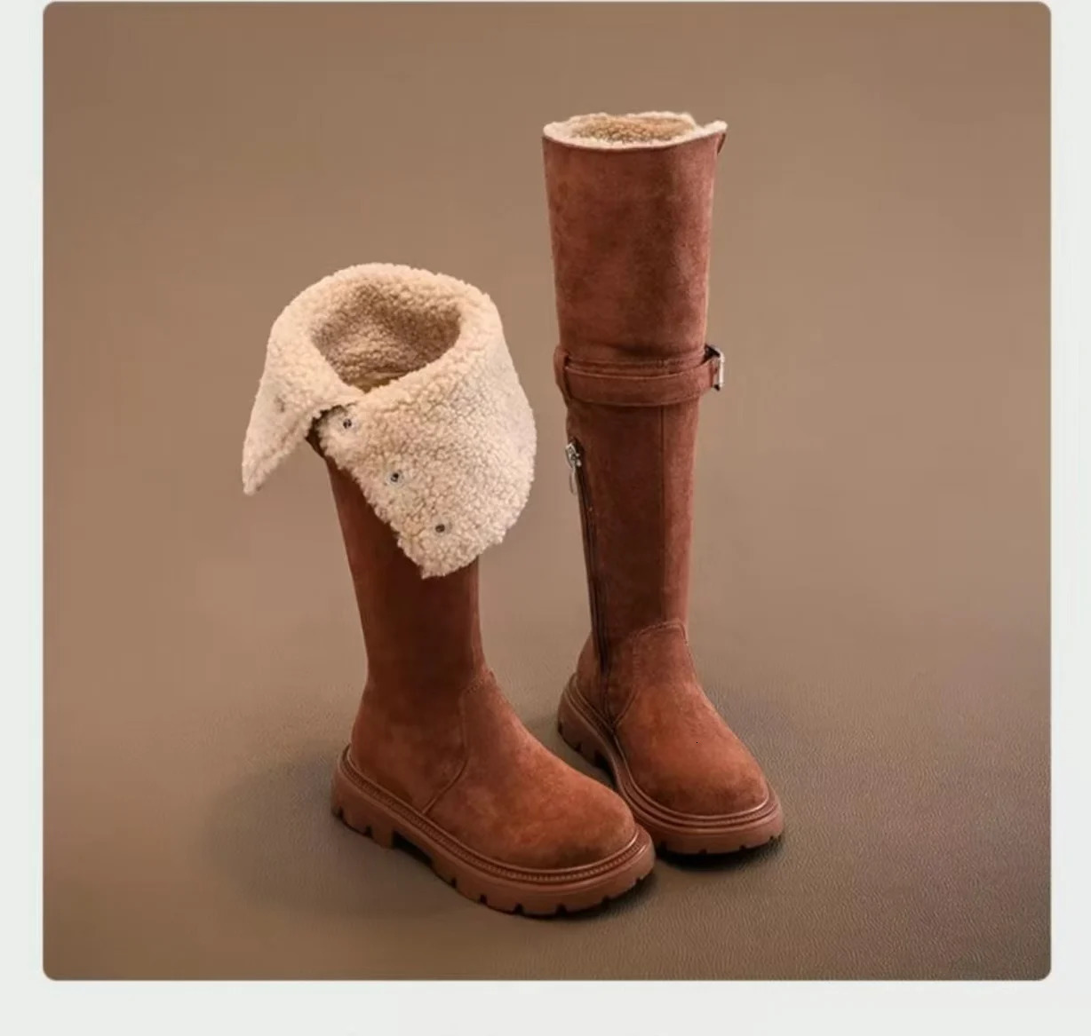 Fashion Girls Over the Knee Long Boots Childrens Shoes Winter Plush Thickened Warm High Top Leather Boots 241219