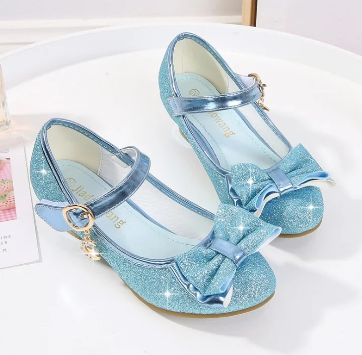 Girls Princess Shoes Butterfly Knot High-Heel Shiny Crystal Shoes Kids Leather Shoes Childrens Single Shoes Birthday Present 241219