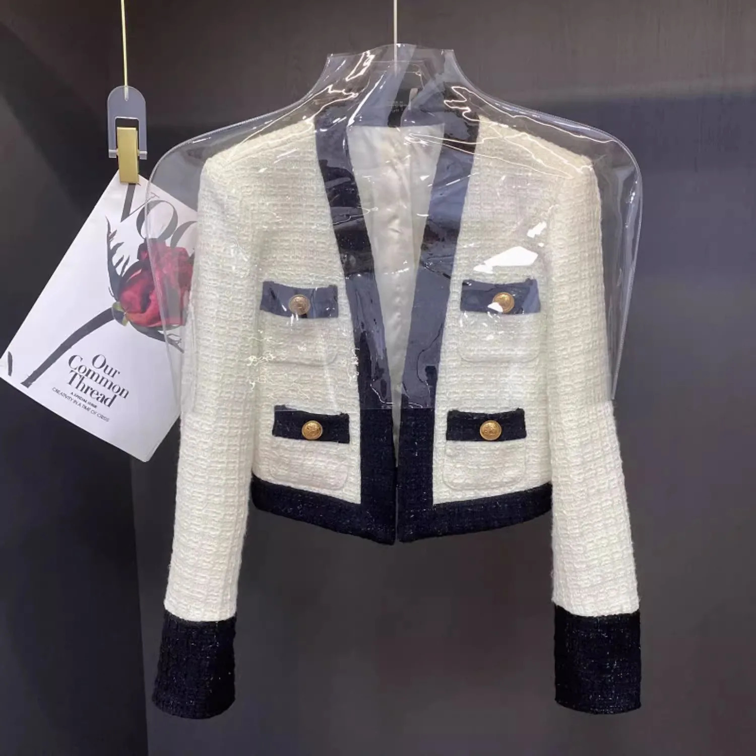 Femmina Da Donna Fragranza Vento Tweed Cappotto Elegante Vneck Blazer Blazer A …