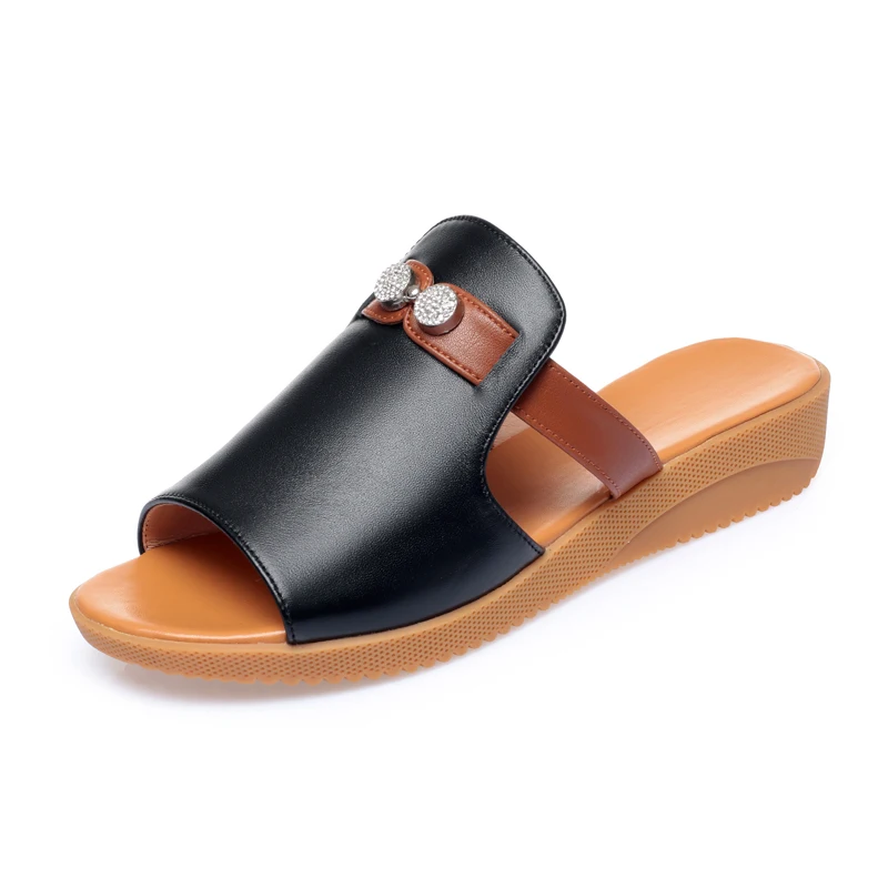 AIYUQI Women's Slippers Wedge Genuine Leather Women Summer Slippers Mom Large Size Anti-Slip Women Slippers