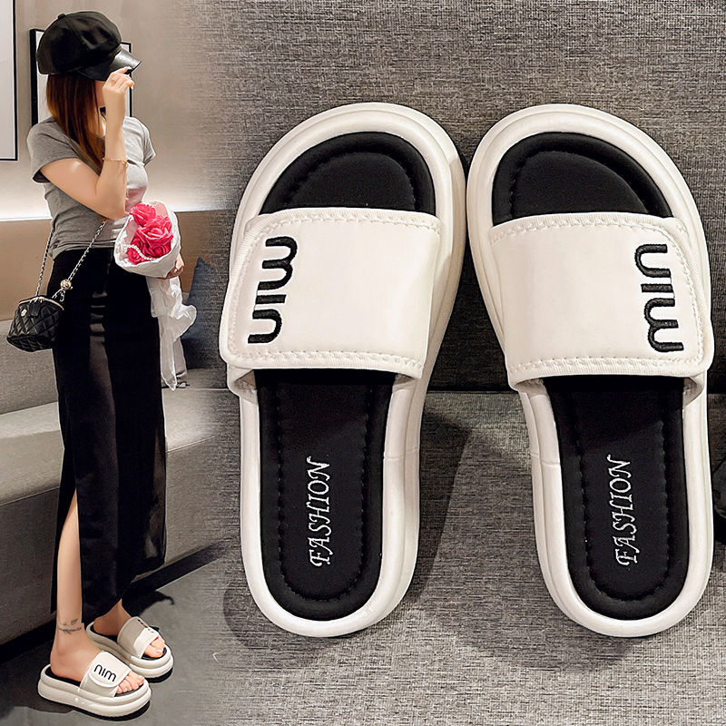 Free Shipping designer slippers flat sandals slides womans Thick bottom black summer Platform female fashion sandal outdoor Slipper woman shoes