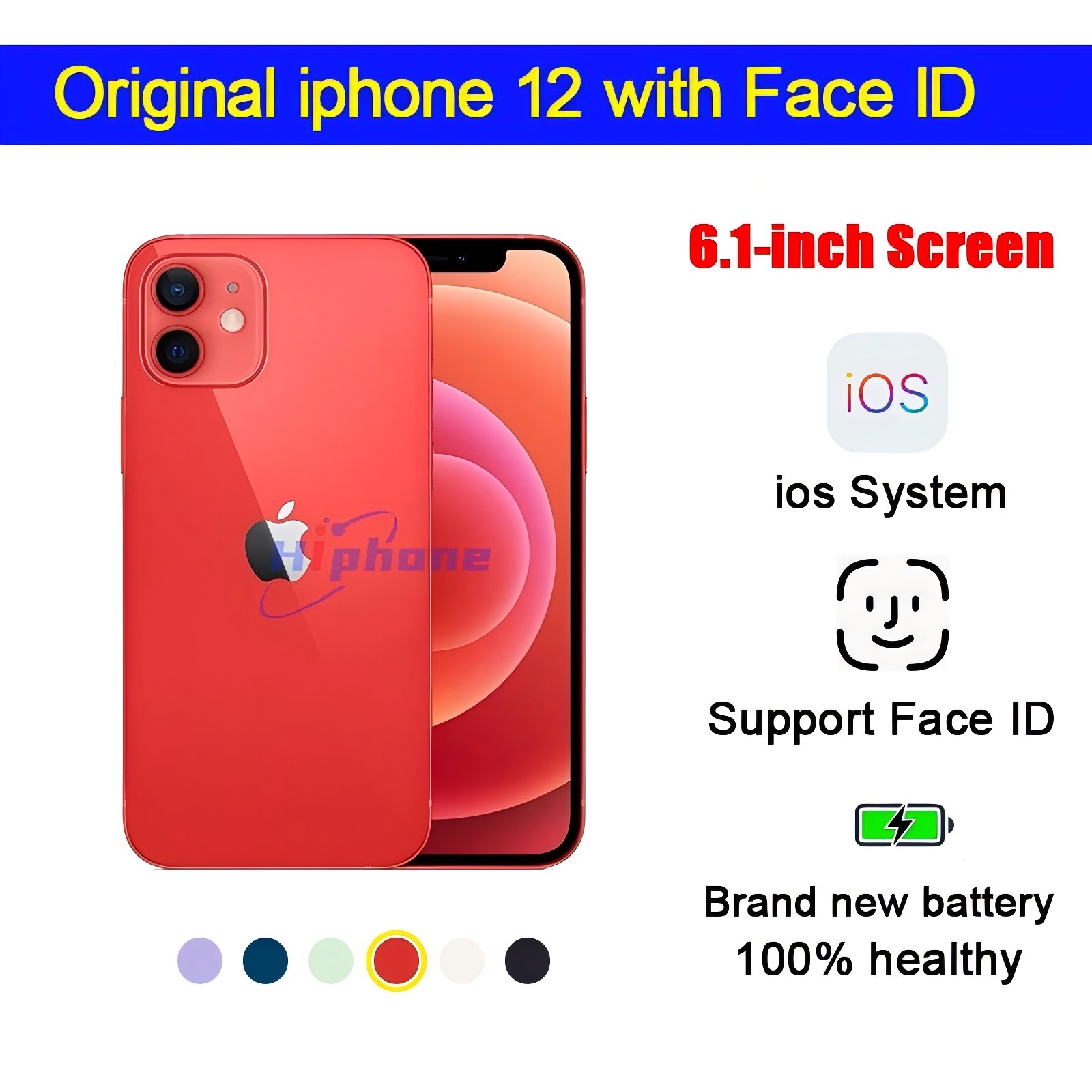 Original Apple iPhone 12 Genuine RAM 4GB ROM 64/128/256GB A14 IOS NFC 5G Cell Phone with Face ID