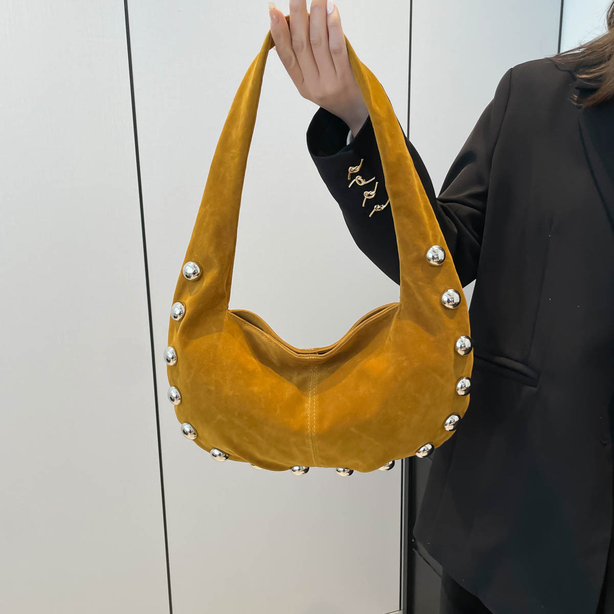 Shoulder Handbag for Women Fashion Shoulder Bag Small Underarm Purse Mini Clutch Design Shoulder Underarm Willow Nail Handbag Suede Fashionable Women 