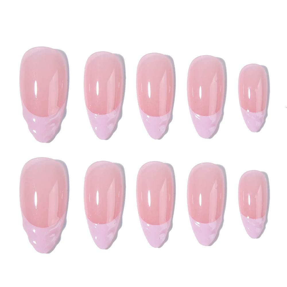 Luxury 24Pcs Short And Medium False Nails Almond Simple Water Ripples Bright Surface False Nails Acrylic Pressure Nail Reusable H260130