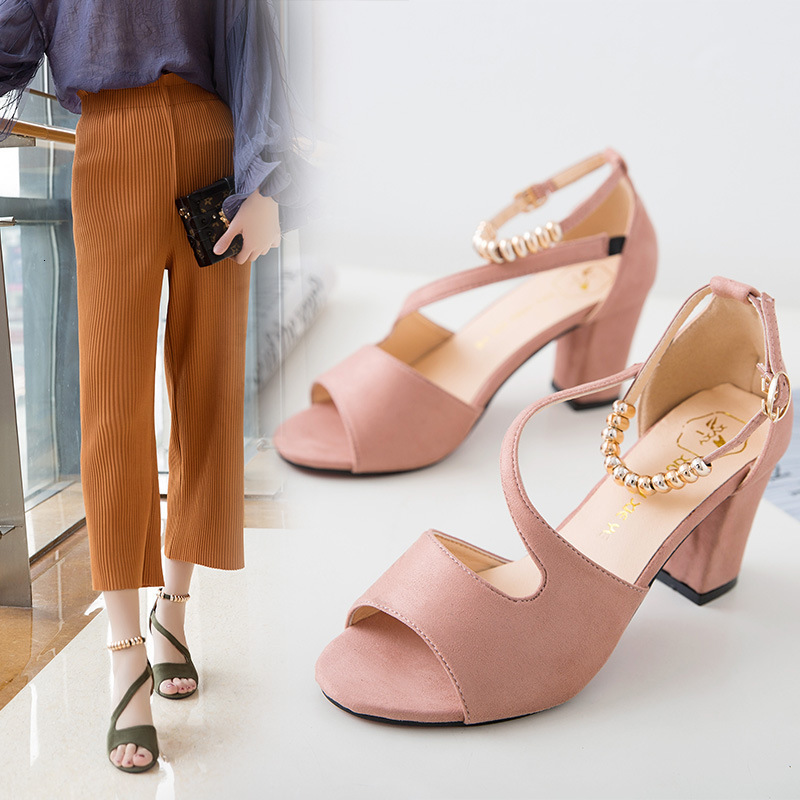 Ddmywed Summer New One Button Plush Thick Heel Sandals Roman High Heels Women's Shoes Chinese Brand Shoes F1220-27 ddmythur
