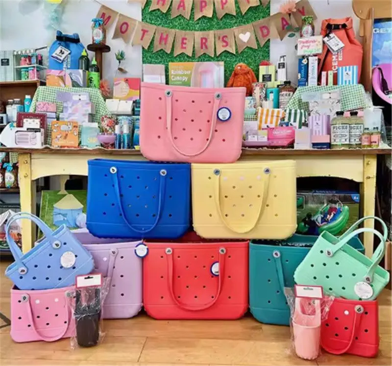 Silicone Tote hot Bag - Large, Waterproof Durable, Pink hot Blue Candy Colors, for Travel, Cosmetics, Beach & More