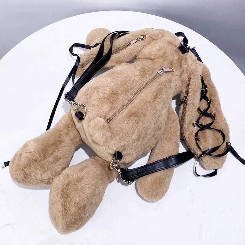 Faux Fur Cute Rabbit Backpack Bags For Women Luxury Designer Handbags And Purses 2024 New In Fashion Plush Lace String ShoulderXJ241219