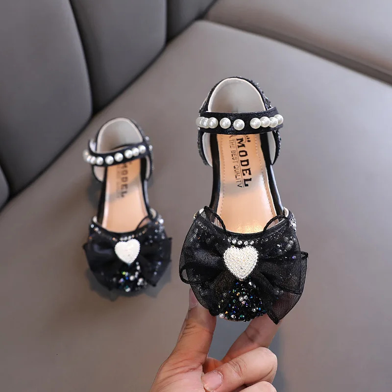Sandals for Children Rhinestone Bow Wedding Princess Girls Sandal Party Dance Baby Student Flats Kids Performance Shoes 241219