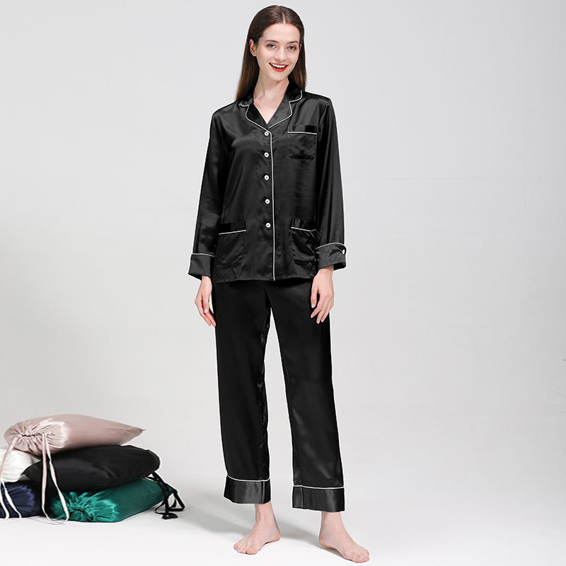B615-Silk Pajama Set Women's Summer Silk Gray Long Sleeve Two-piece Set High-grade Lightweight