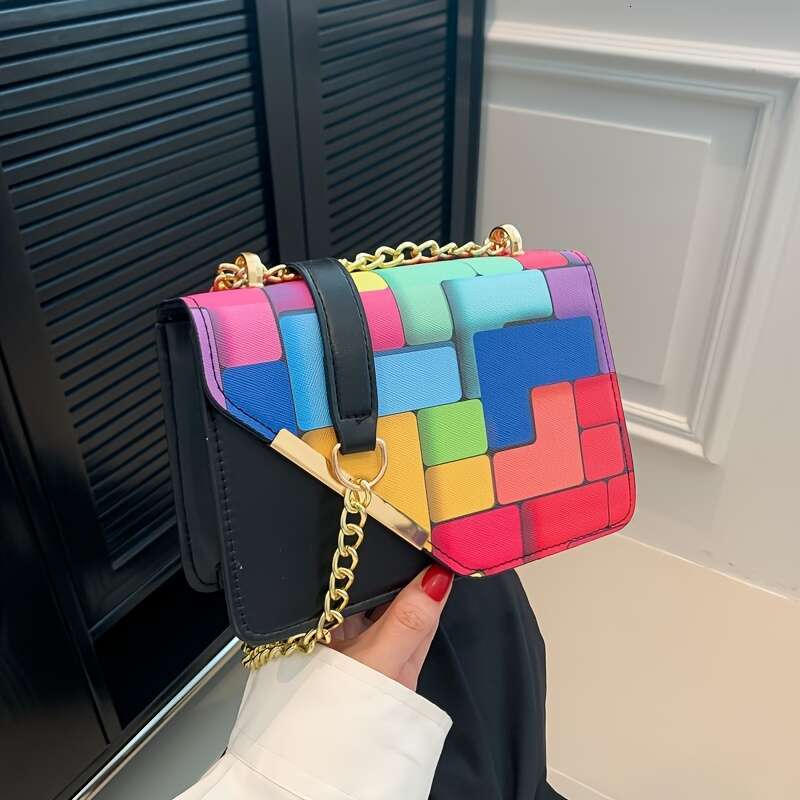 Chic Mini Crossbody Bag Color Block Flap Design - Versatile Shoulder Purse for Fashion-Forward Women