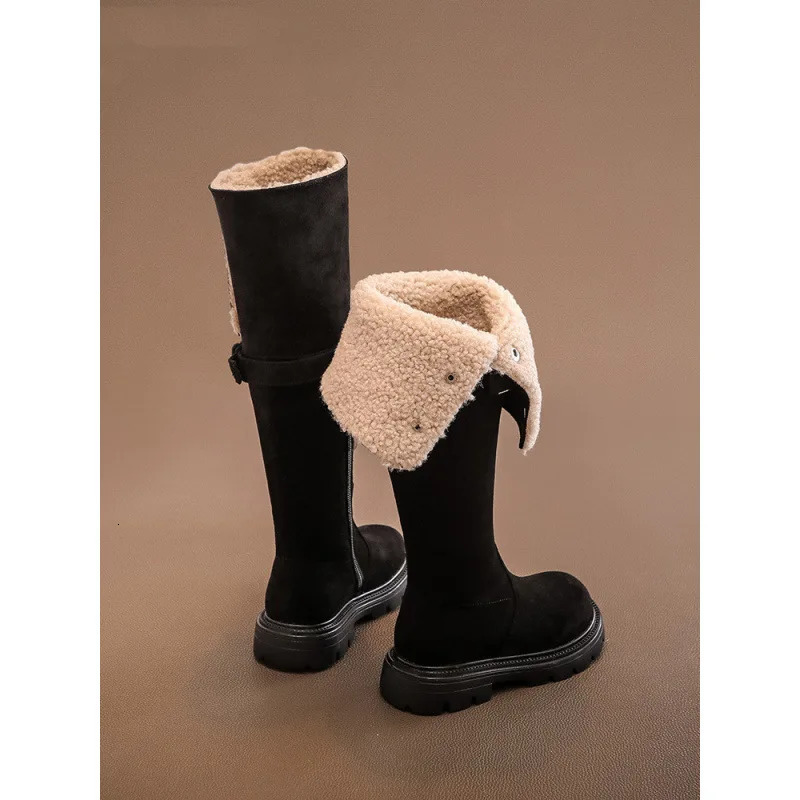 Fashion Girls Over the Knee Long Boots Childrens Shoes Winter Plush Thickened Warm High Top Leather Boots 241219