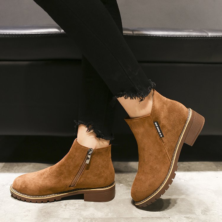 Autumn Winter Ddmywed New Tube Frosted Short Boots For Women Thick Heel Flat Bottom Martin Side Zipper British Style S Shoes Chinese Brand F Ddmysatur