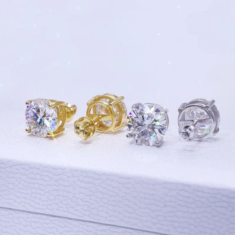 Dia VVS Round S 10K 14K Solid Gold Stud Women Men Moissanite Earrings