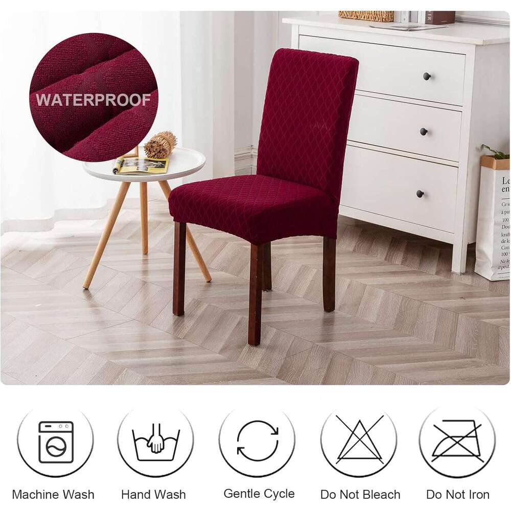 Genina Waterproof Covers Room, Stretch Jacquard Dining Slipcovers Removable Washable Chair Protector for Kitchen Hotel Restaurant