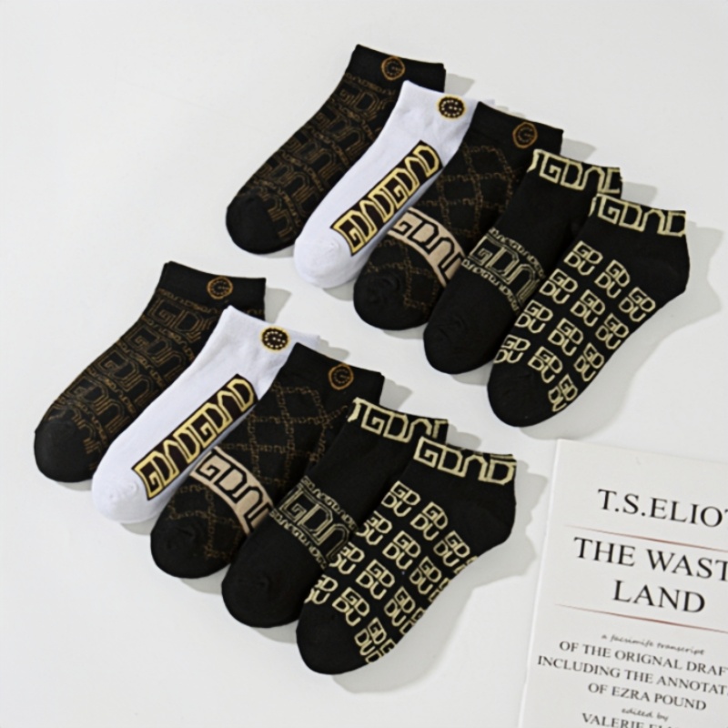 10 Pairs of Men's Summer Thin Socks Deodorant Breathable Sweat Absorbent Spring and Autumn Socks Designer Black Cool Letter Printing Fashion Joke