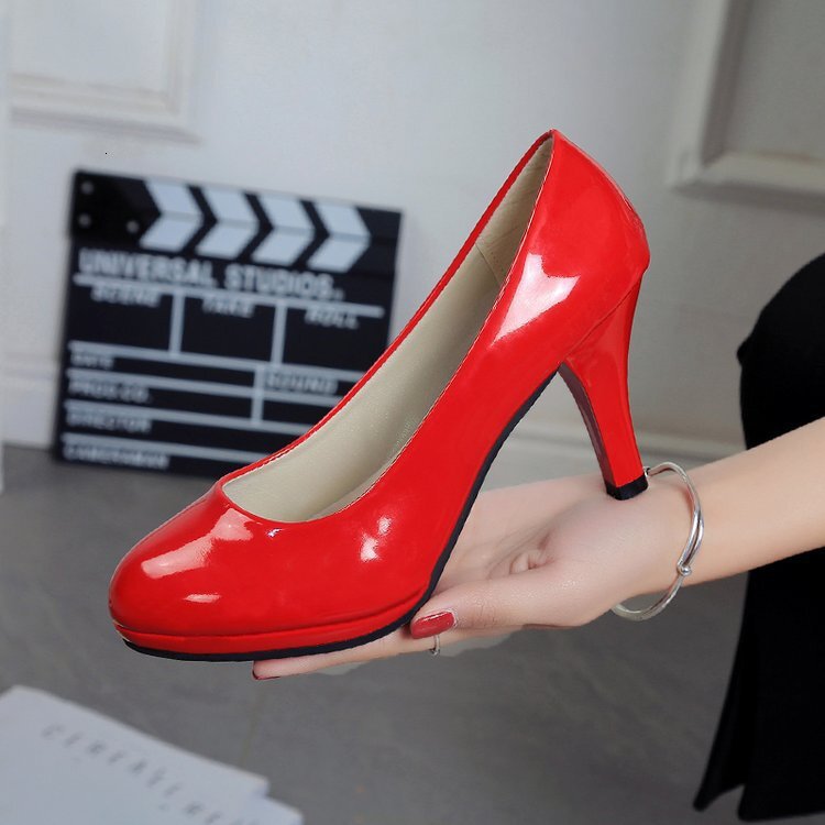 Autumn Ddmywed Spring Professional High Heel Single Lacquer Leather Shallow Mouth Round Head Cm Women S Red Work Shoes Wedding Shoe Chinese Brand F Dd