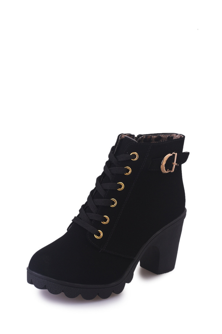 Martin Lace Ddmywed Up Round Head Women S Frosted Material Coarse High Heel Short Boots Chinese Brand Shoes F Ddmysaturn